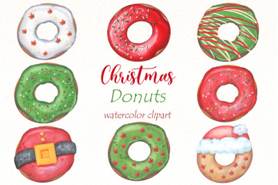 Watercolor Christmas Donuts Clipart, Food png, Dessert png.
