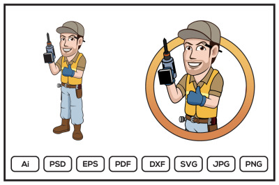 Cabinet maker construction worker design illustration