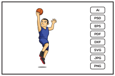 Basketball player cartoon character jumping design illustration