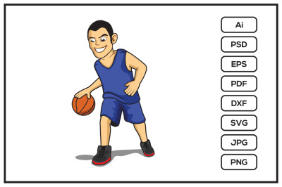 Basketball player cartoon character dribbling design illustration