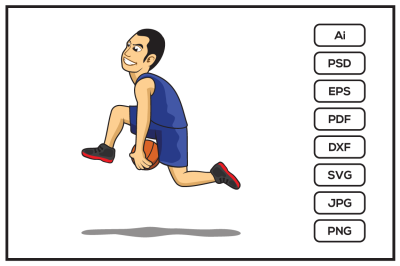 Basketball player cartoon character slam dunk design illustration