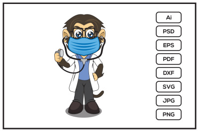 Monkey doctor cartoon character design illustration