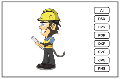 Monkey contructions worker cartoon character design illustration