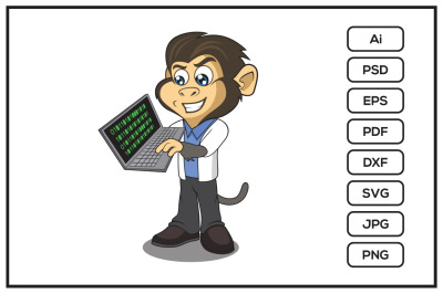 Monkey hacker cartoon character design illustration