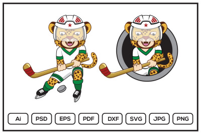 Cheetahs hockey player cartoon character design illustration