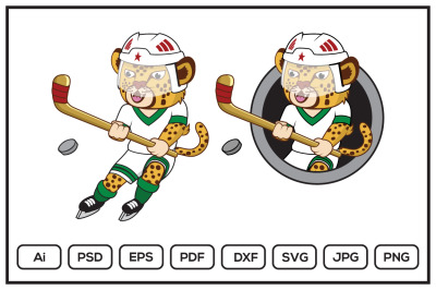 Cheetahs hockey player cartoon character design illustration