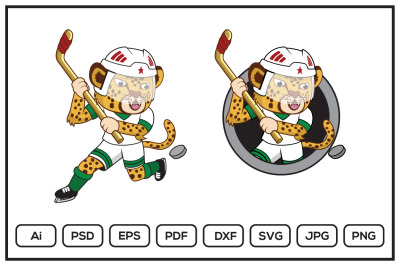 Cheetahs hockey player cartoon character design illustration