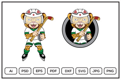 Cheetahs hockey player cartoon character design illustration