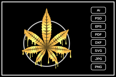 Gold cannabis marijuana leaf design illustration