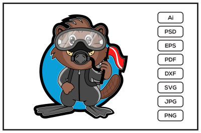 Beaver diver cartoon design illustration