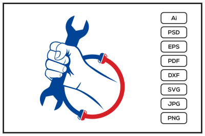 HVAC logo with hand holding the wrech design illustration