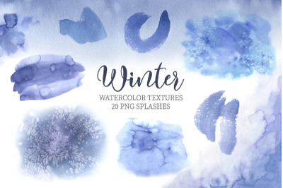 Watercolor Blue Winter Textures Clipart