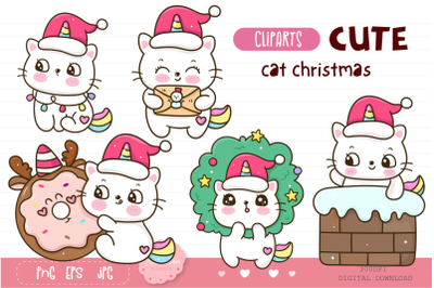 cat unicorn clipart, cat Christmas, christmas kittens, kawaii clipart,