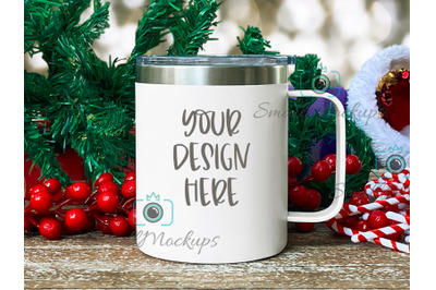 Travel Mug with Lid Mockup, Holiday Mug Mockup, Stainless Steel mug