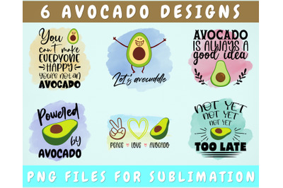 Avocado Sublimation Designs Bundle, 6 Designs, Avocado PNG Files