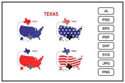 Texas map with usa flag design illustration