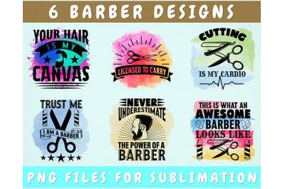 Barber Sublimation Designs Bundle, 6 Designs, Barber PNG Files