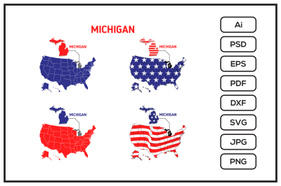 Michigan map with usa flag design illustration