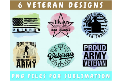 Veteran Sublimation Designs Bundle, 6 Designs, Veteran PNG Files