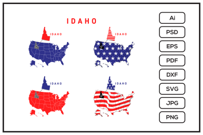 Idaho map with usa flag design illustration