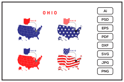 Ohio map with usa flag design illustration