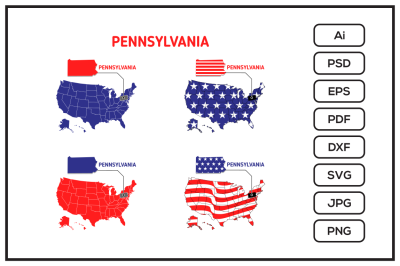 Pennsylvania map with usa flag design illustration