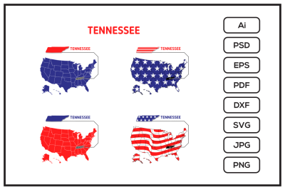 Tennessee map with usa flag design illustration