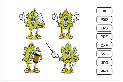 Set of cannabis cartoon character design illustration