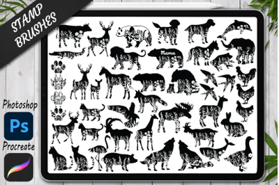 Animals Floral Stamps Brushes for Procreate and Photoshop.