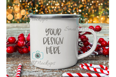 Christmas Camping Mug Mockup&2C; Enamel Mug Mockup&2C; Tin Mug mockup