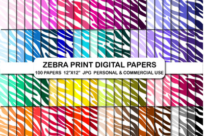 Zebra Print Digital Papers Background, Animal Print Papers