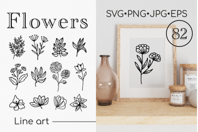 Line art flowers SVG doodle bundle