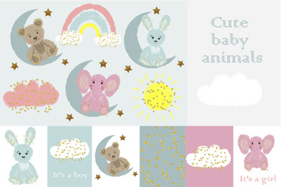 Baby, Baby shower, Cute baby animals, Rainbow, boy, girl, PNG
