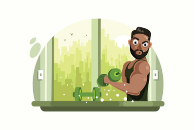 Fitness Man with Barbell Vector Illustration