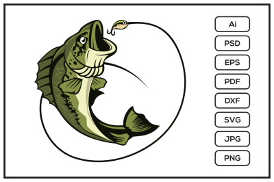 Bass fish logo design illustration