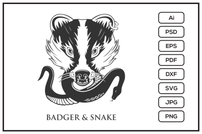 Badger and snake tatto design illustration