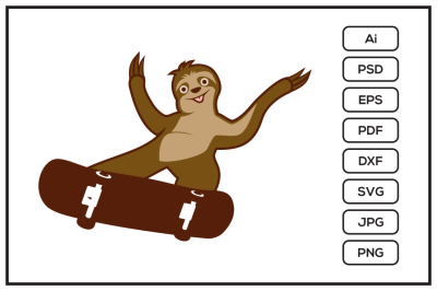 Sloth skateboard design illustration