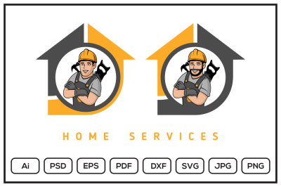 Home service handyman cartoon character logo design illustration