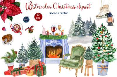 Watercolor Christmas clipart scene creator