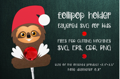 Sloth in Santa Hat | Christmas Lollipop Holder Template