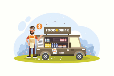 Food and Beverage Trucks Vector Illustration