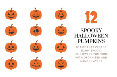 12 Vector Spooky Halloween Pumpkins