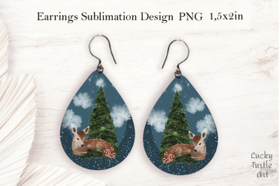 Christmas deer teardrop earrings sublimation design