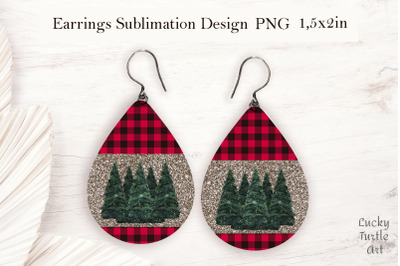 Christmas trees plaid background teardrop earrings sublimation design