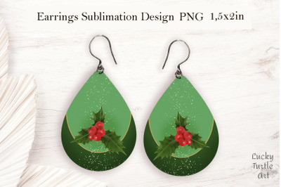 Christmas holly teardrop earrings sublimation design