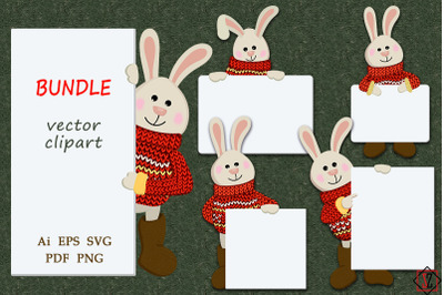 Bunny with banner. Bundle. Clipart