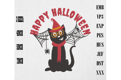 Happy Halloween Black Cat Embroidery