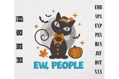 Ew People Black Cat Kitten Halloween Embroidery