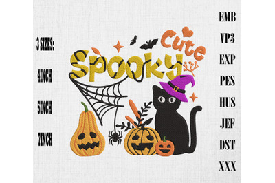 Spooky Cute Kitten Pumpkin Bat Black Cat Embroidery