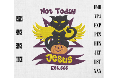 Black Cat Satanic Devil Not Today Jesus Embroidery